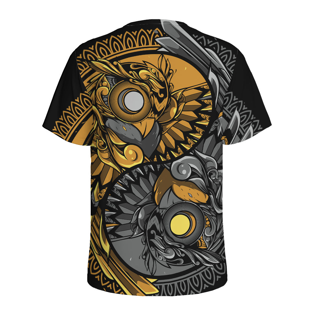 Yin Yang Owl Print Men's Sports T-Shirt