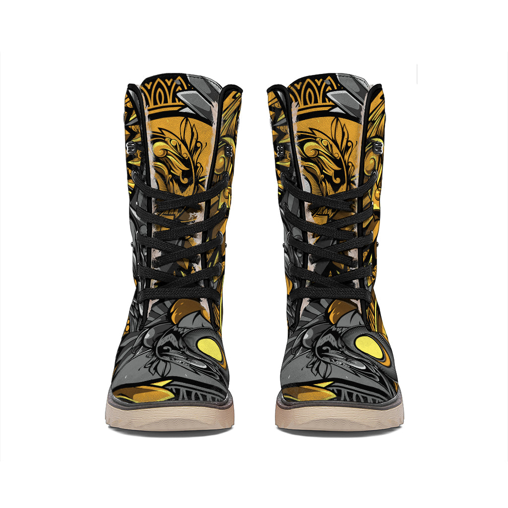 Yin Yang Owl Print Winter Boots