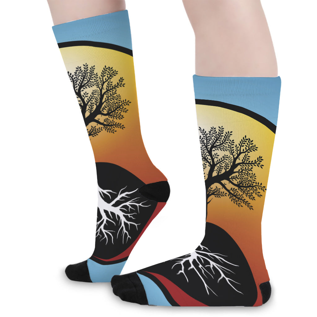 Yin Yang Tree Of Life Print Long Socks