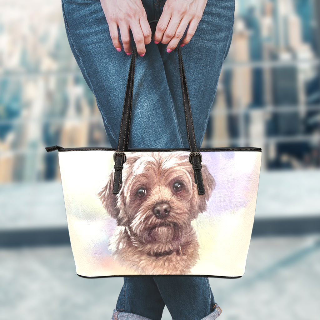 Yorkshire Terrier Portrait Print Leather Tote Bag