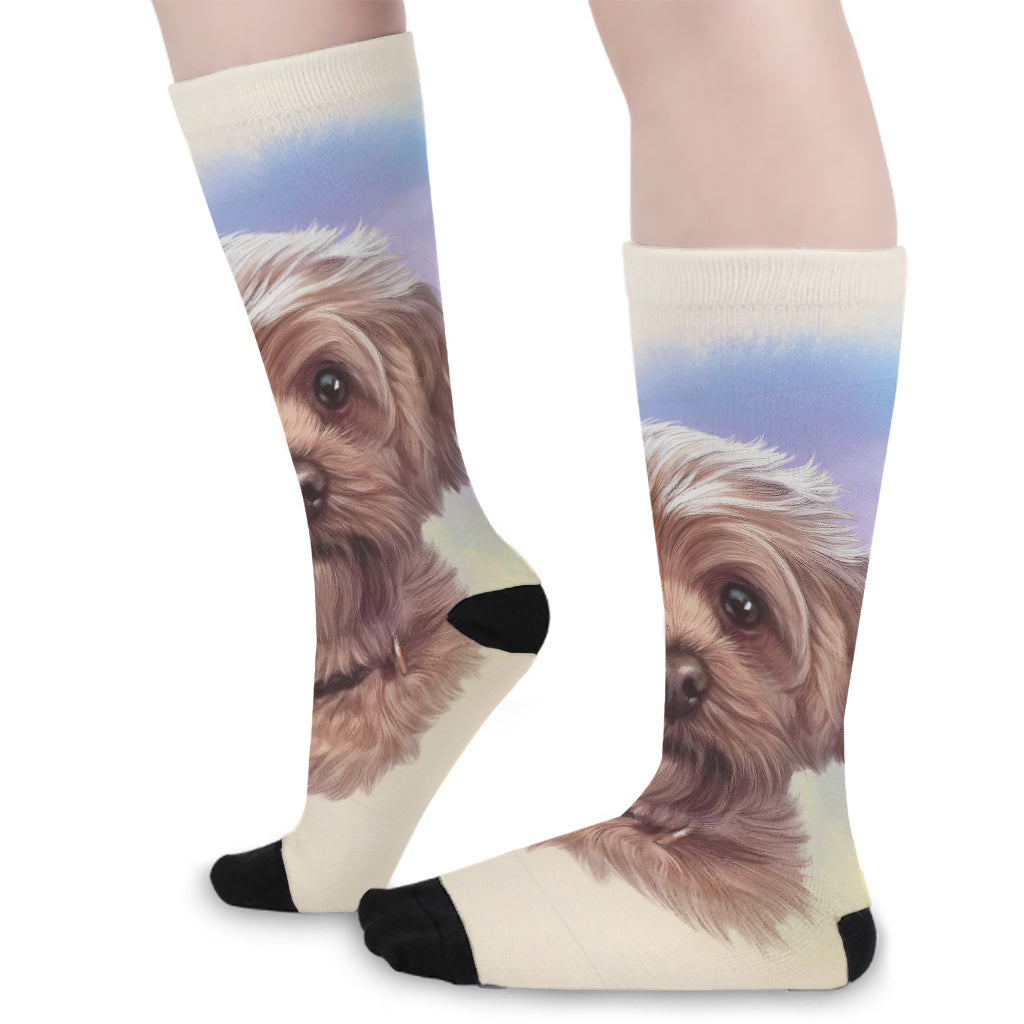 Yorkshire Terrier Portrait Print Long Socks