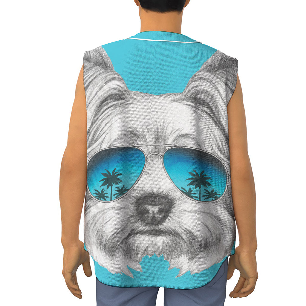 Yorkshire Terrier With Sunglasses Print Sleeveless Baseball Jersey