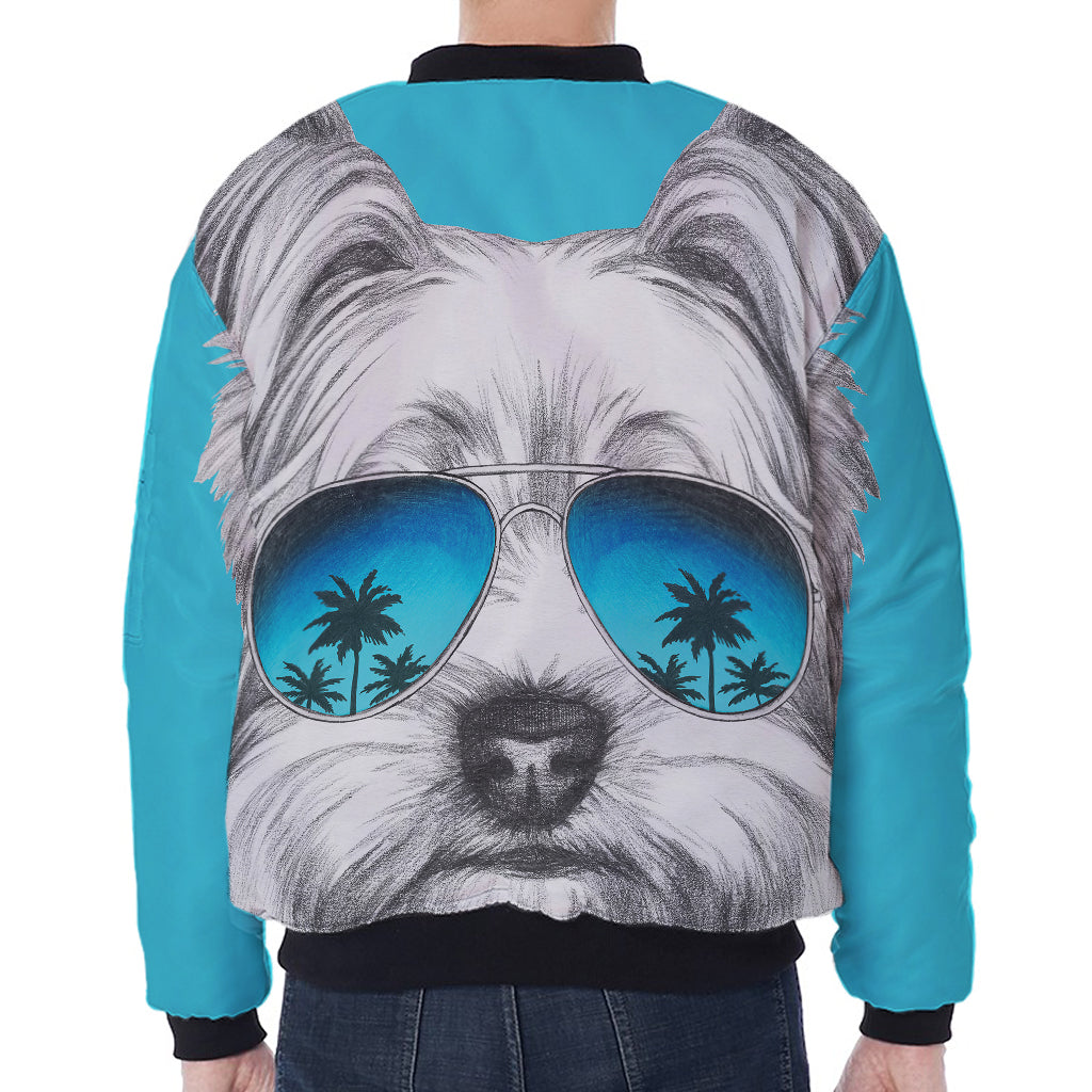 Yorkshire Terrier With Sunglasses Print Zip Sleeve Bomber Jacket