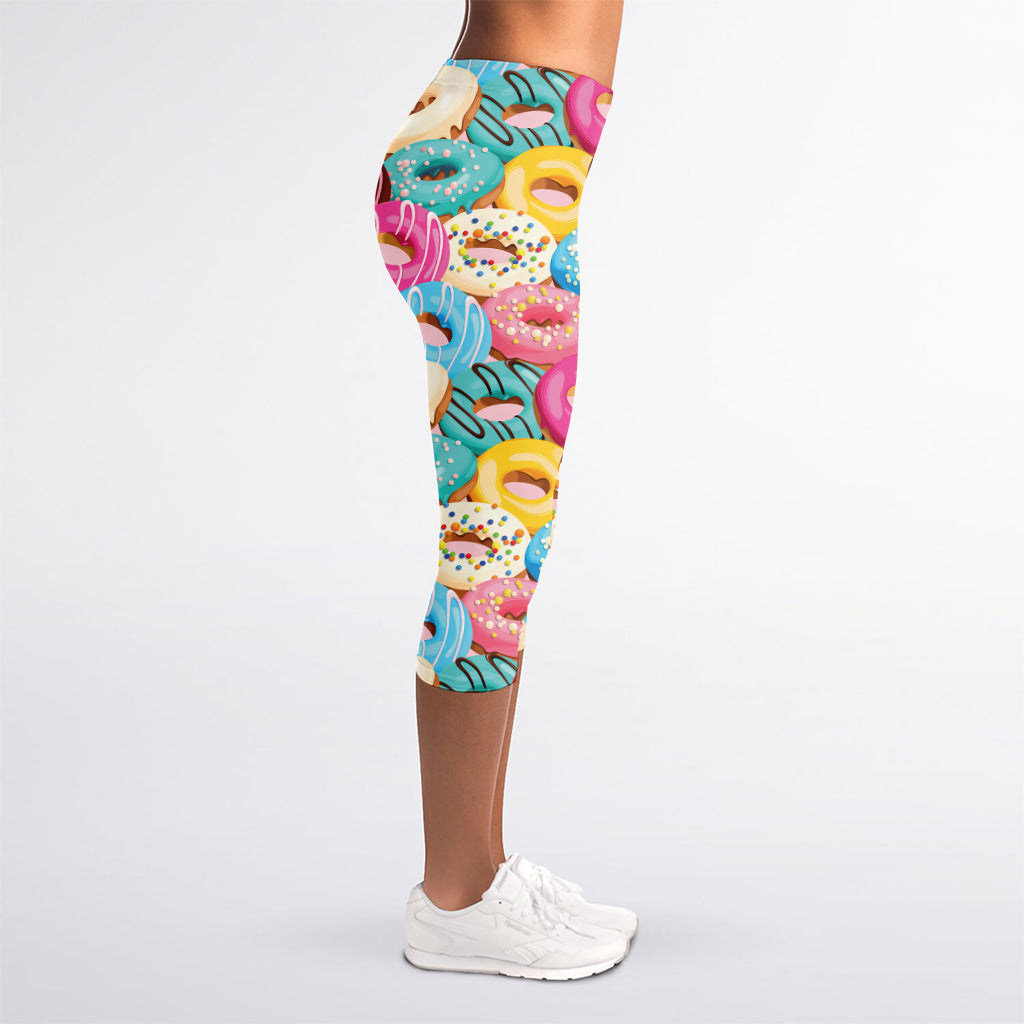 Yummy Donut Pattern Print Women's Capri Leggings