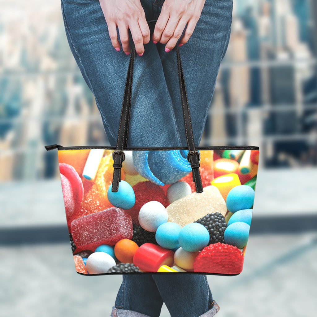 Yummy Gummy Print Leather Tote Bag