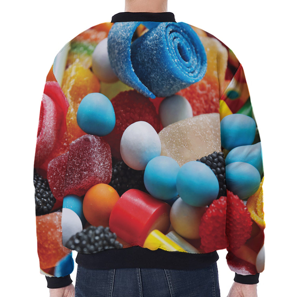 Yummy Gummy Print Zip Sleeve Bomber Jacket