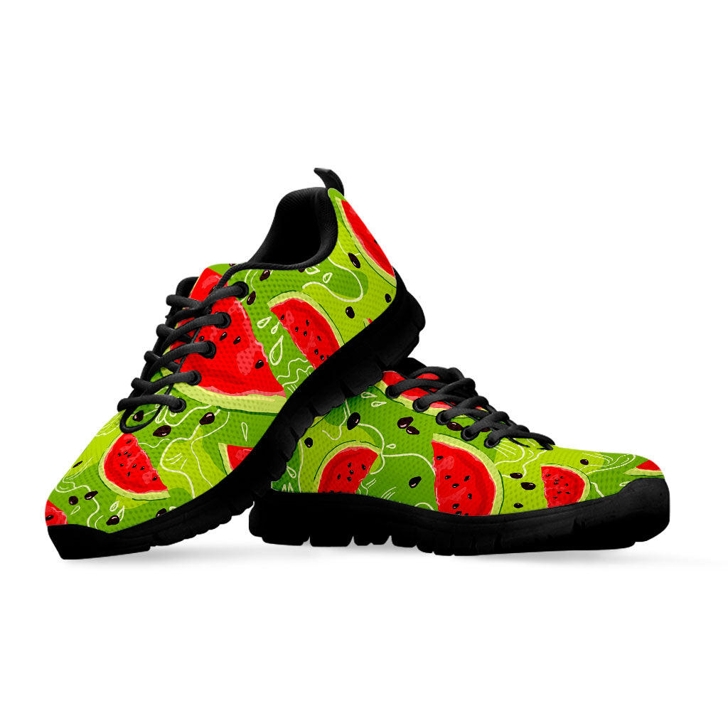 Yummy Watermelon Pieces Pattern Print Black Running Shoes