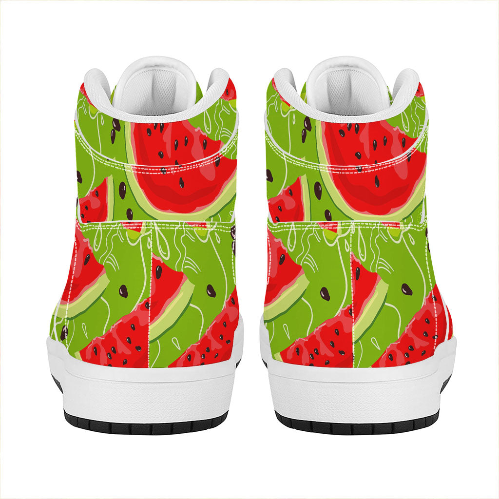 Yummy Watermelon Pieces Pattern Print High Top Leather Sneakers