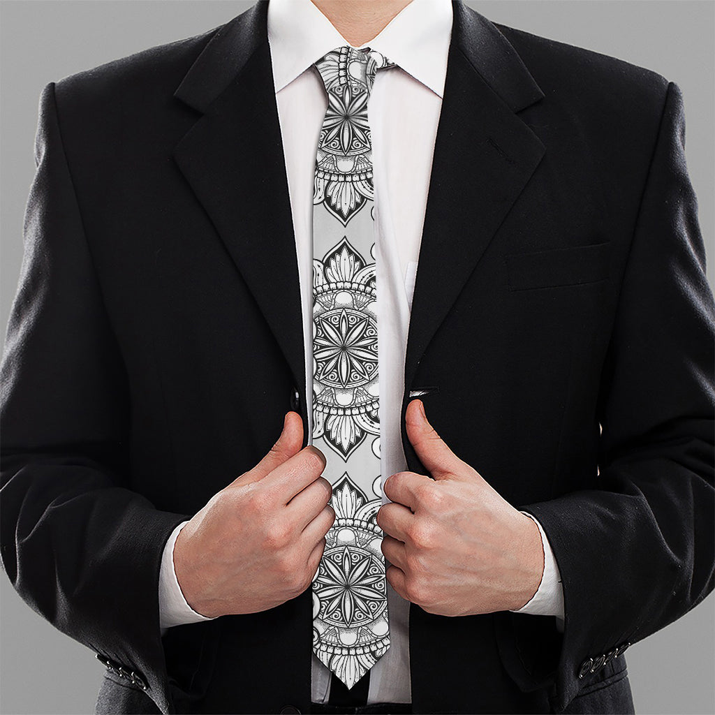 Zentangle Floral Pattern Print Necktie