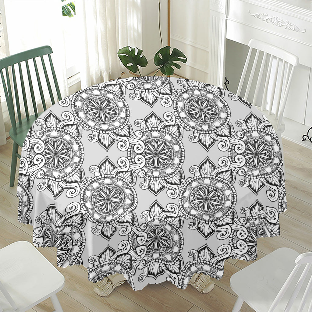 Zentangle Floral Pattern Print Waterproof Round Tablecloth