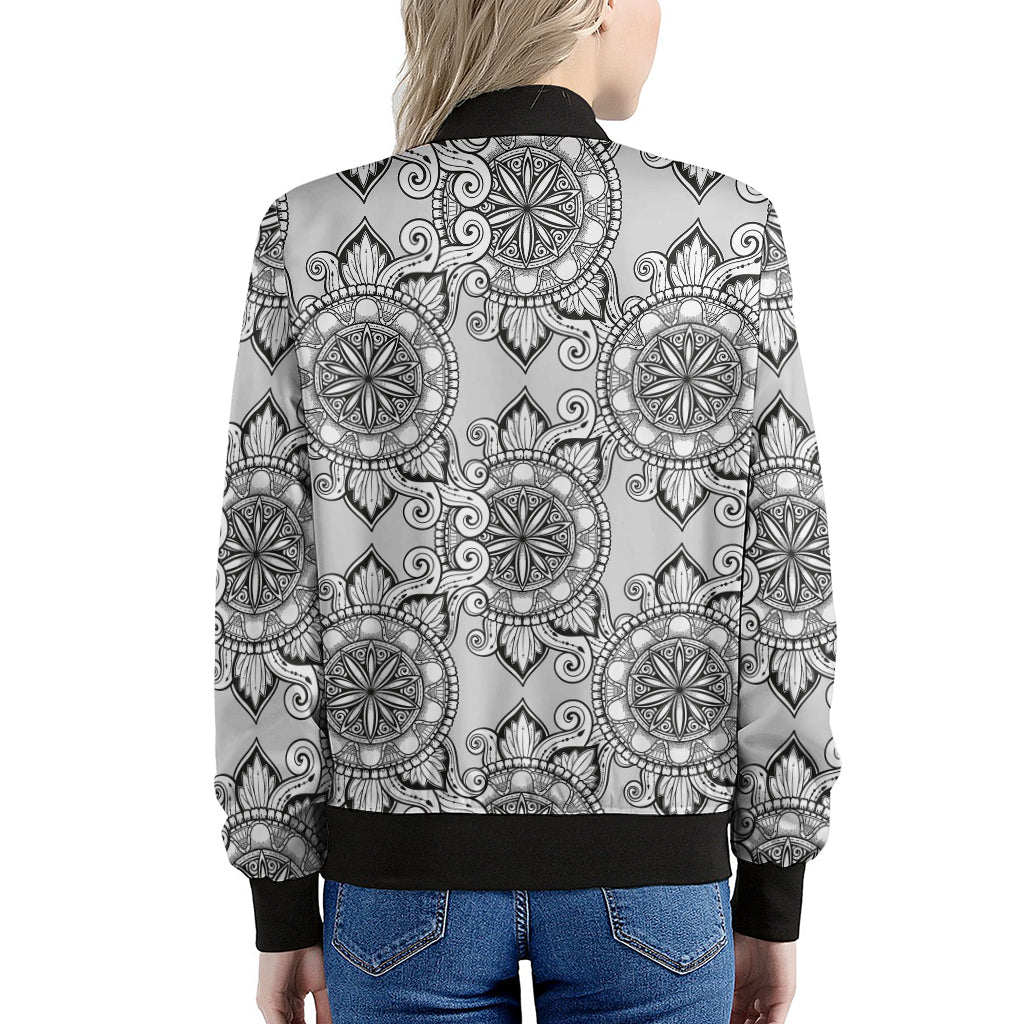 Zentangle Floral Pattern Print Women's Bomber Jacket