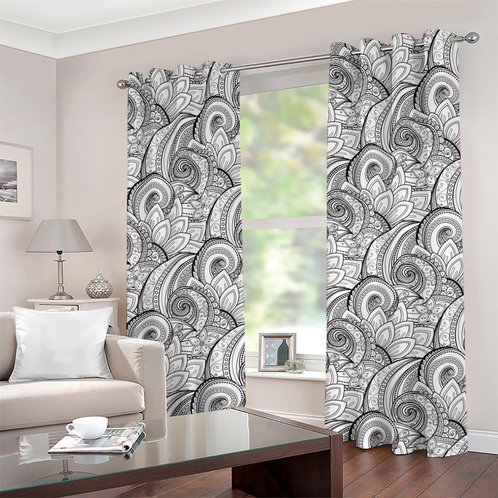 Zentangle Flower Pattern Print Grommet Curtains
