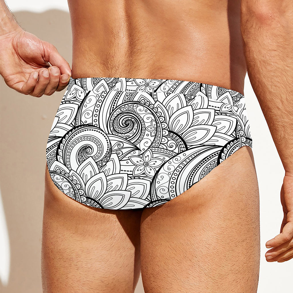 Zentangle Flower Pattern Print Men's Swim Briefs