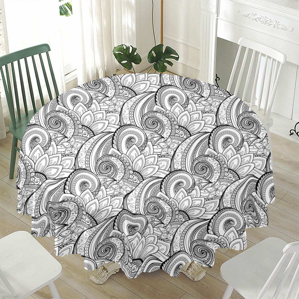Zentangle Flower Pattern Print Waterproof Round Tablecloth