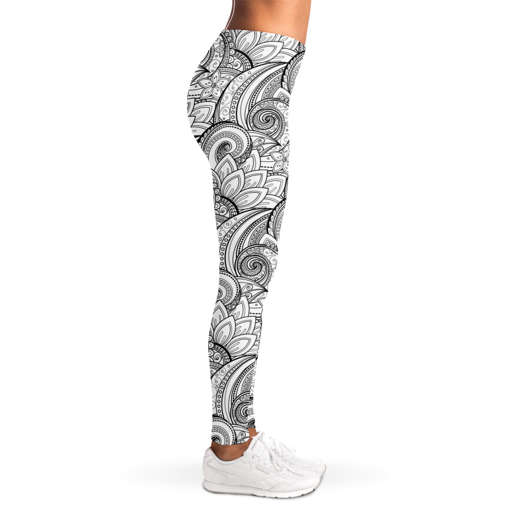Zentangle Flower Pattern Print Women's Leggings
