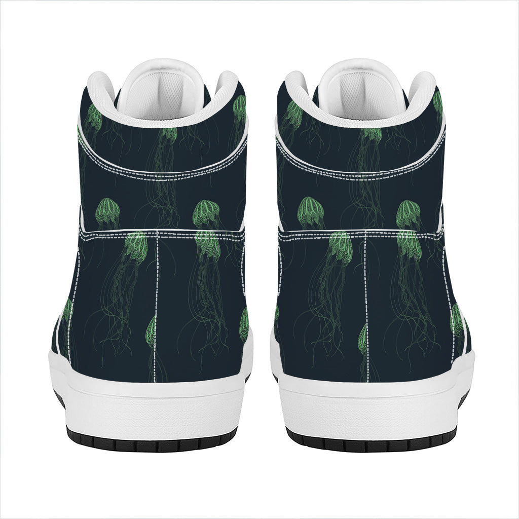 Zentangle Jellyfish Pattern Print High Top Leather Sneakers