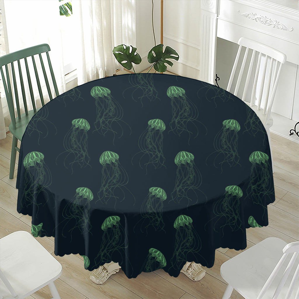 Zentangle Jellyfish Pattern Print Waterproof Round Tablecloth