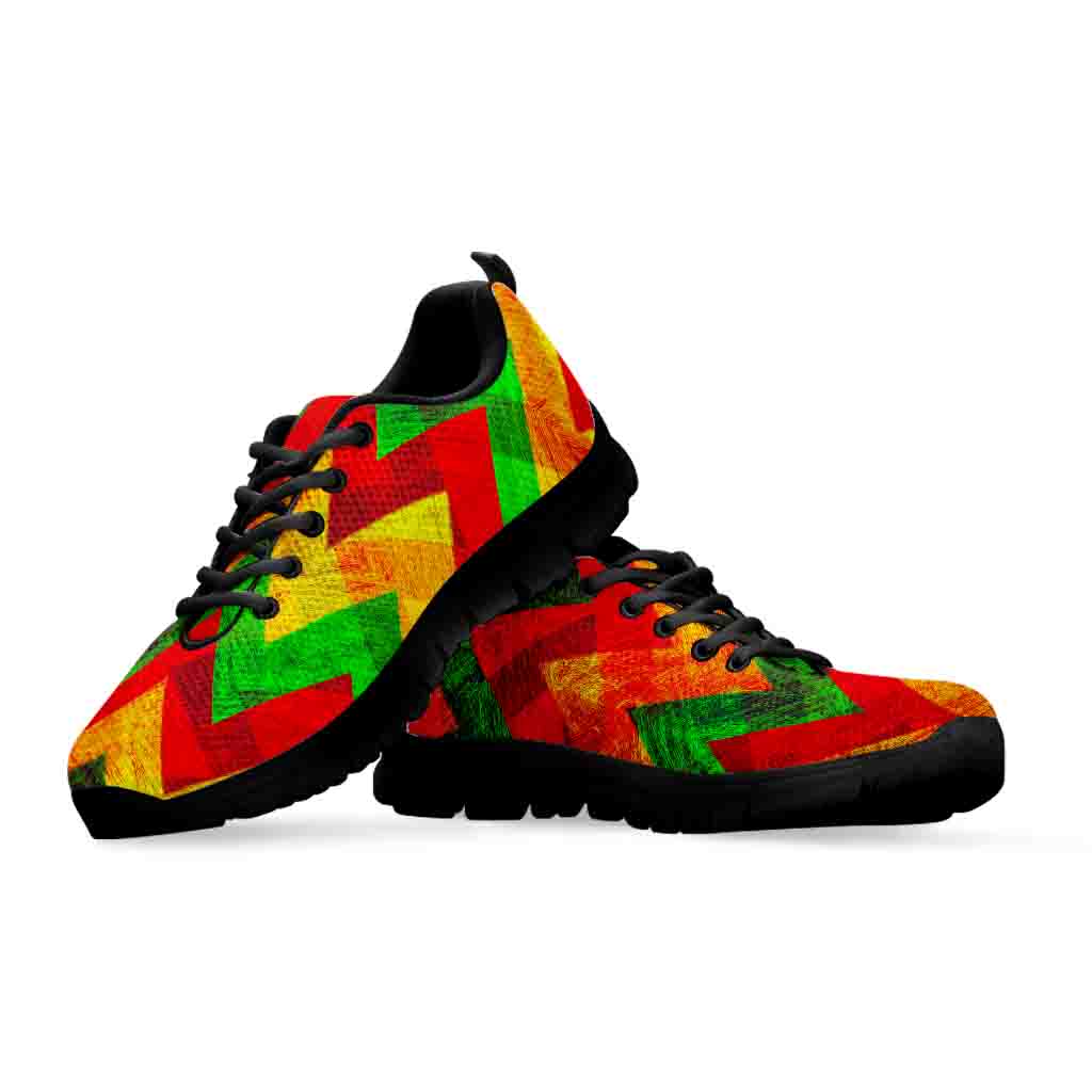 Zig Zag Reggae Pattern Print Black Running Shoes