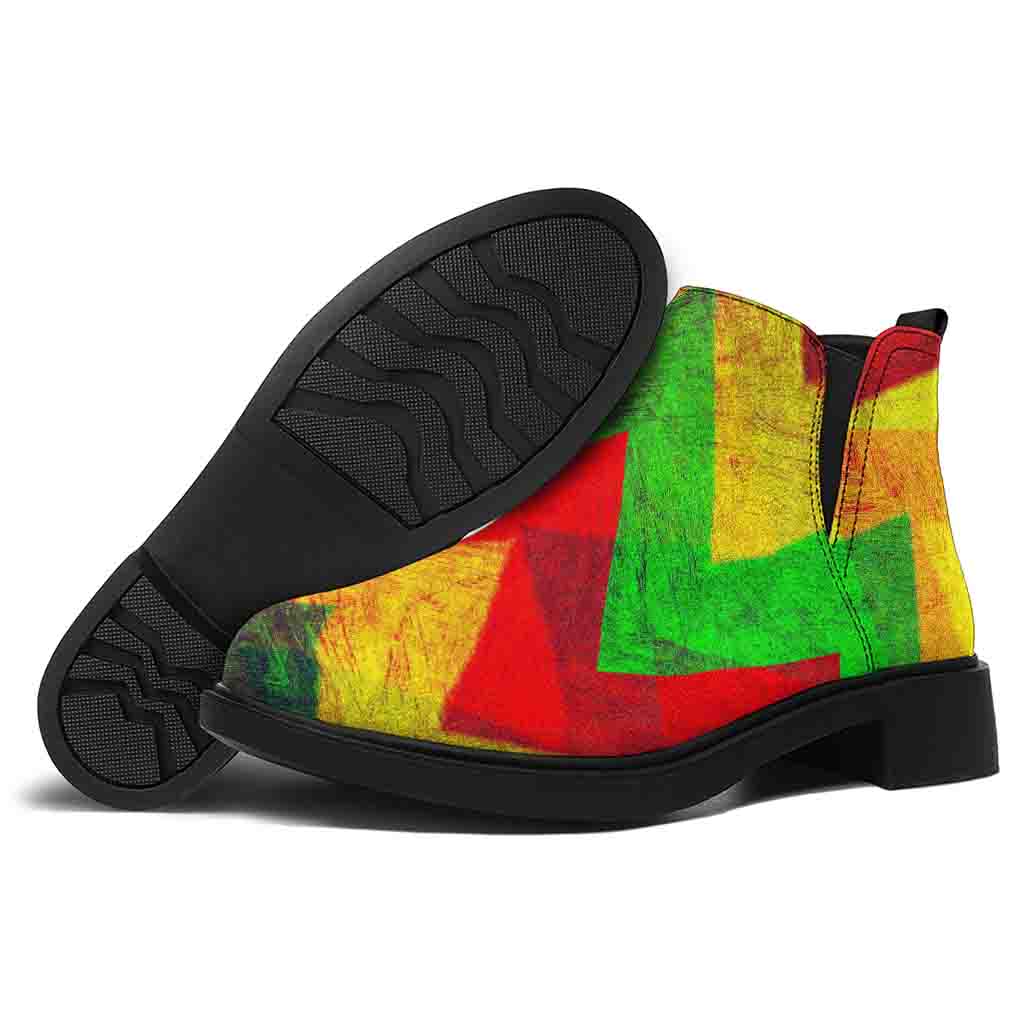 Zig Zag Reggae Pattern Print Flat Ankle Boots