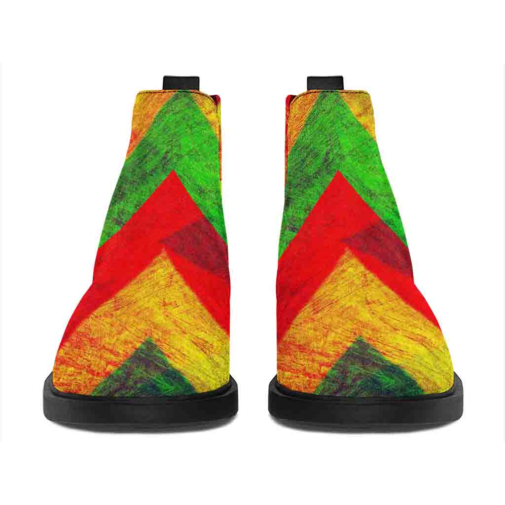 Zig Zag Reggae Pattern Print Flat Ankle Boots