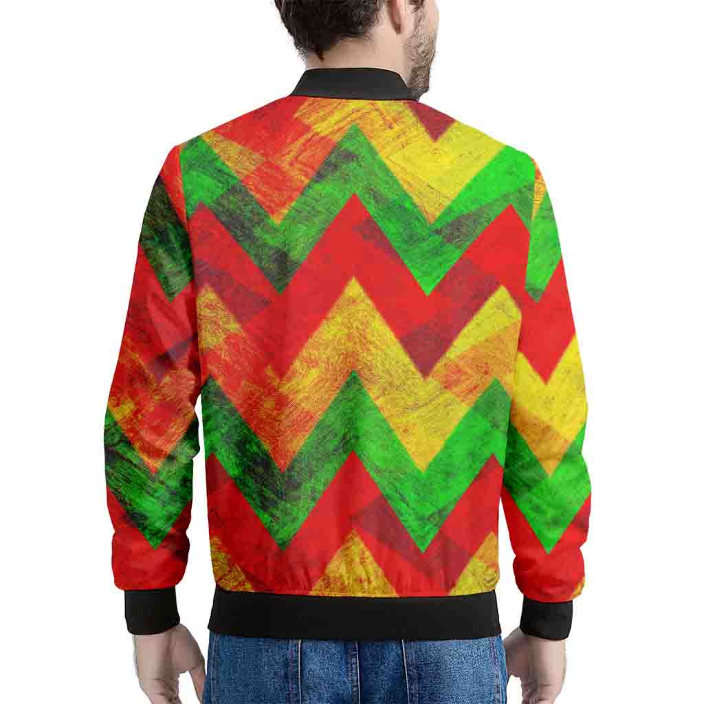 Zig Zag Reggae Pattern Print Men's Bomber Jacket
