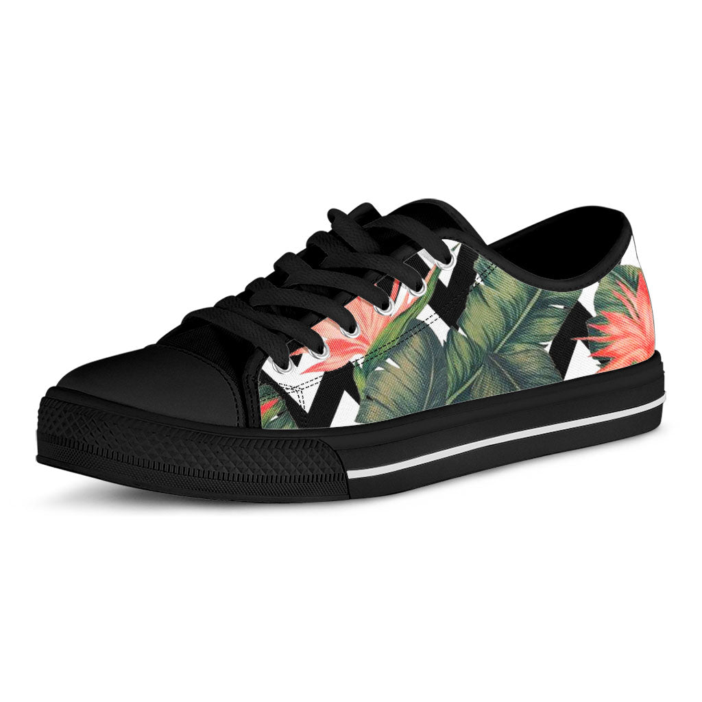 Zig Zag Tropical Pattern Print Black Low Top Sneakers