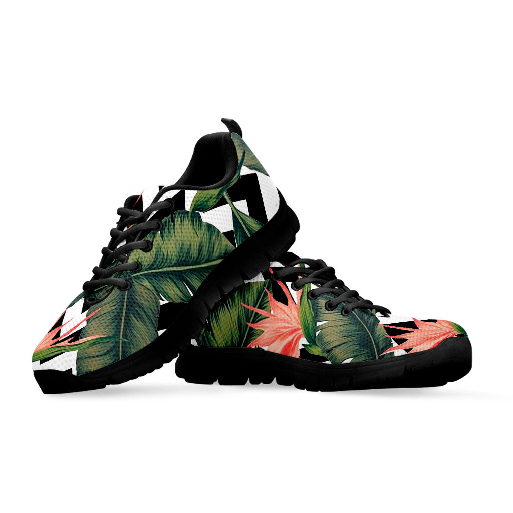 Zig Zag Tropical Pattern Print Black Running Shoes