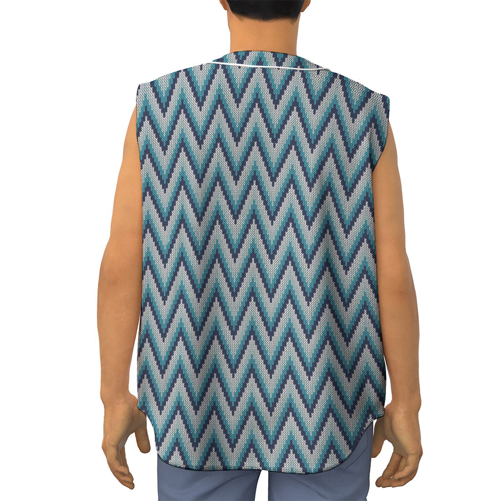 Zigzag Knitted Pattern Print Sleeveless Baseball Jersey