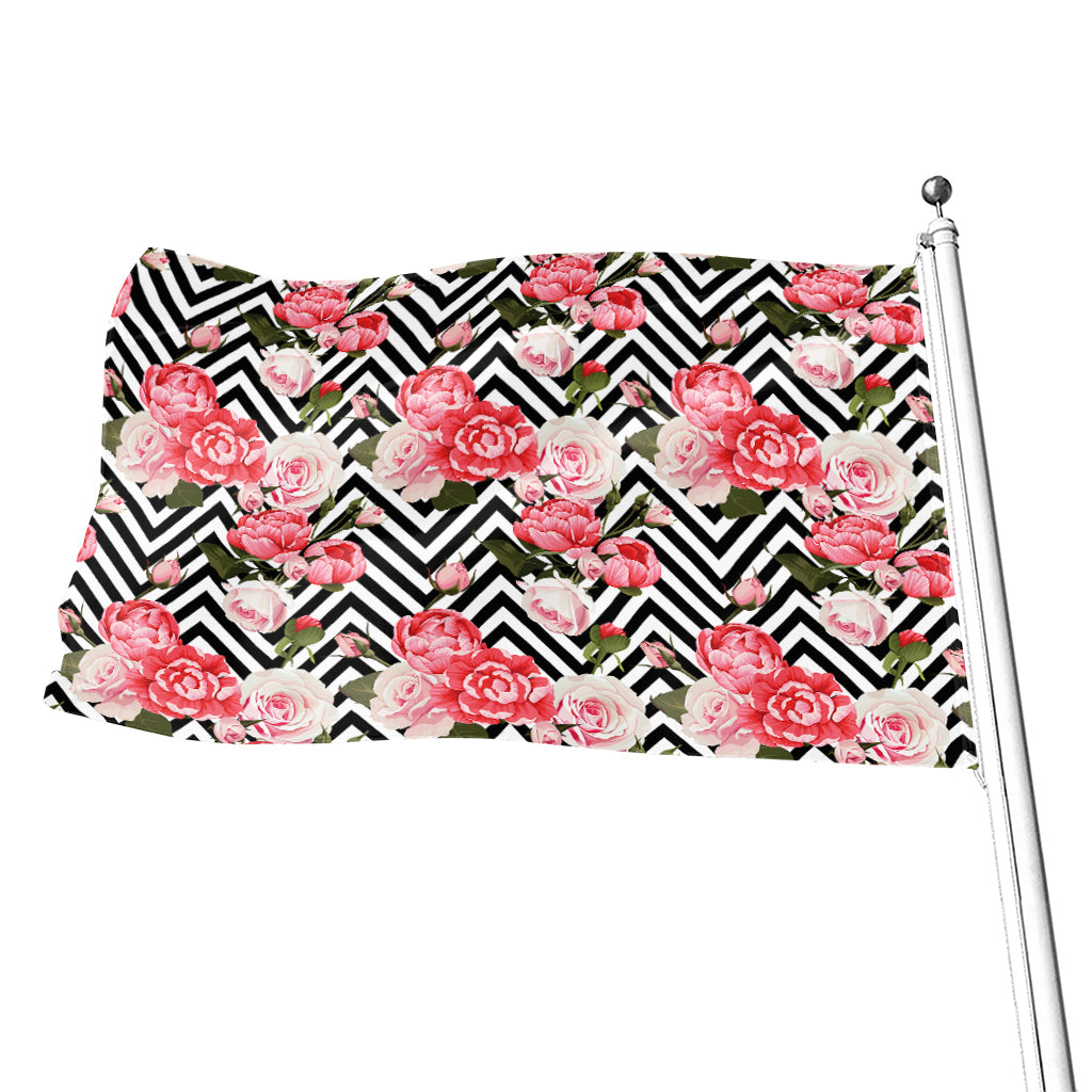 Zigzag Peony And Rose Pattern Print Flag