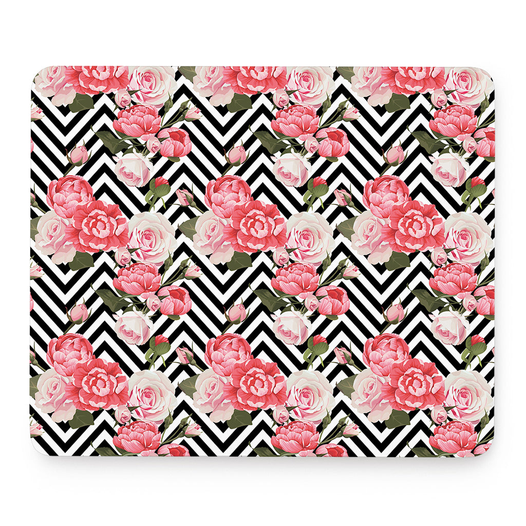 Zigzag Peony And Rose Pattern Print Mouse Pad