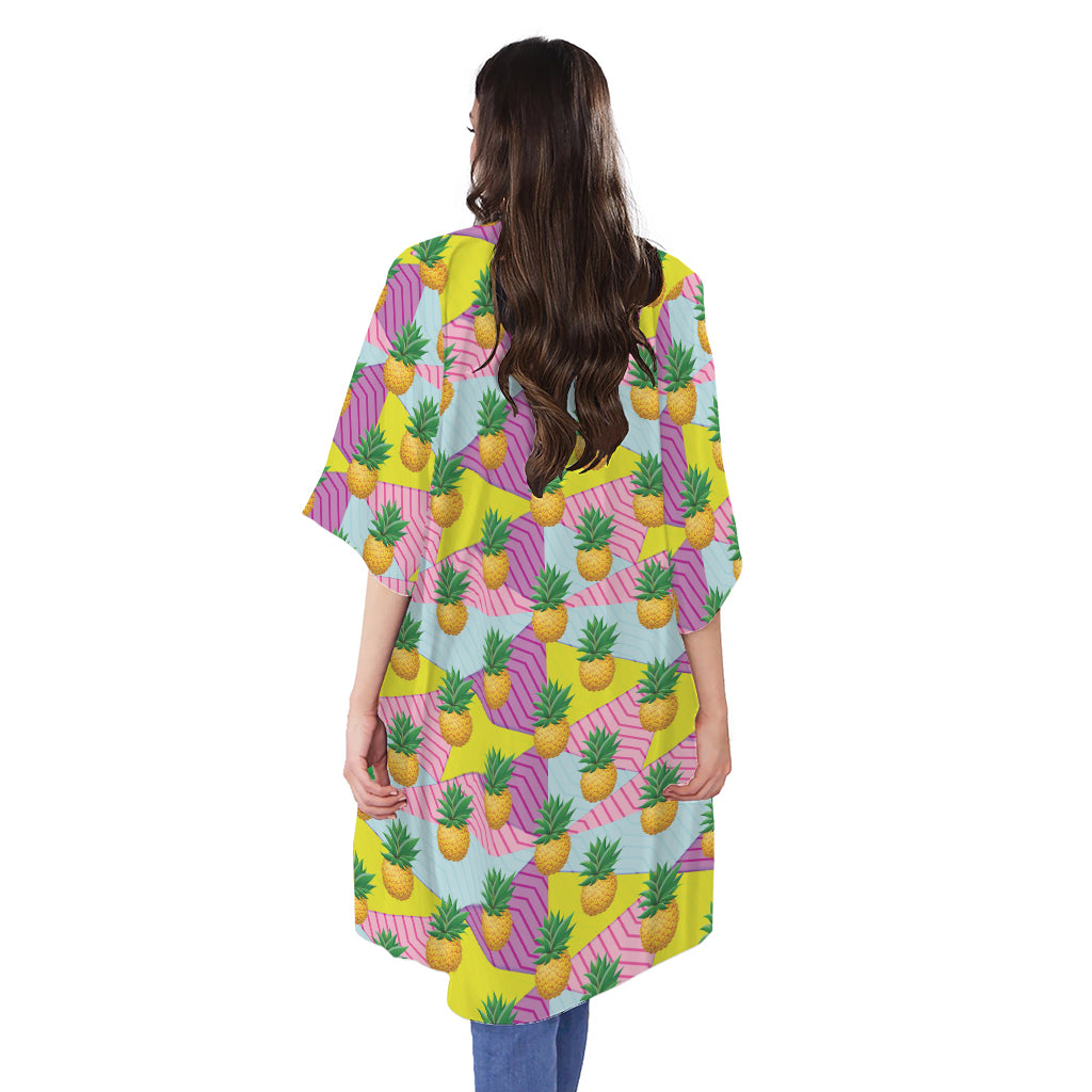 Zigzag Pineapple Pattern Print Open Front Beach Cover Up