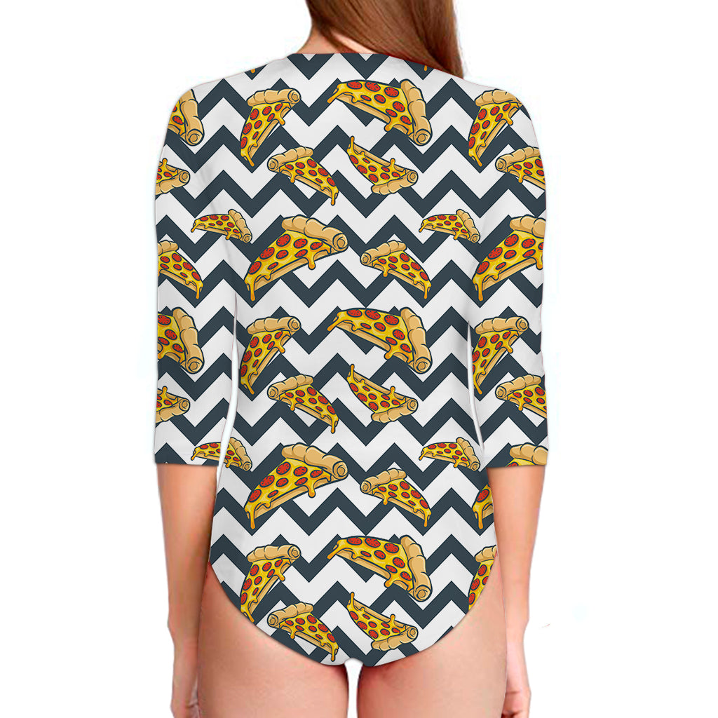 Zigzag Pizza Pattern Print Long Sleeve Swimsuit