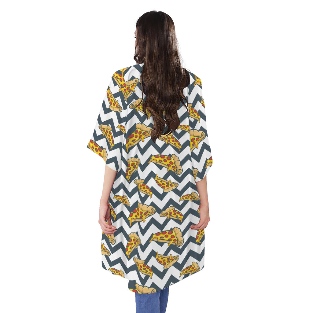 Zigzag Pizza Pattern Print Open Front Beach Cover Up