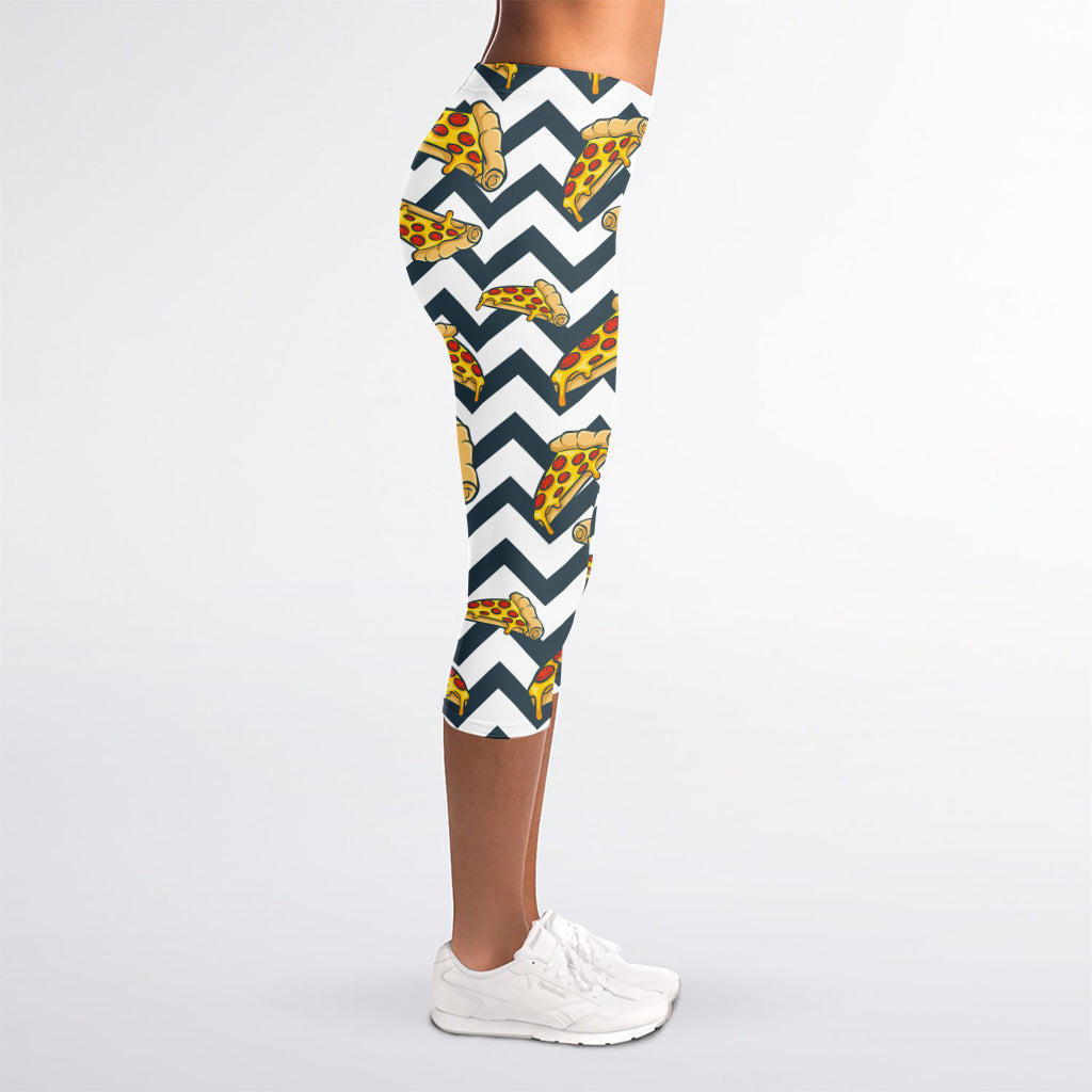 Zigzag Pizza Pattern Print Women's Capri Leggings