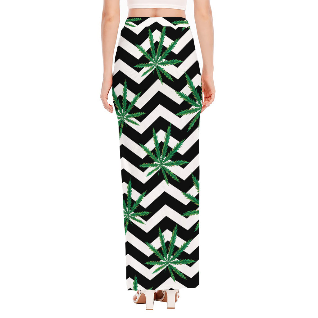 Zigzag Weed Pattern Print High Slit Maxi Skirt