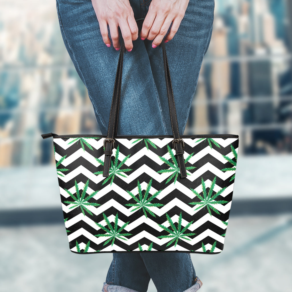 Zigzag Weed Pattern Print Leather Tote Bag