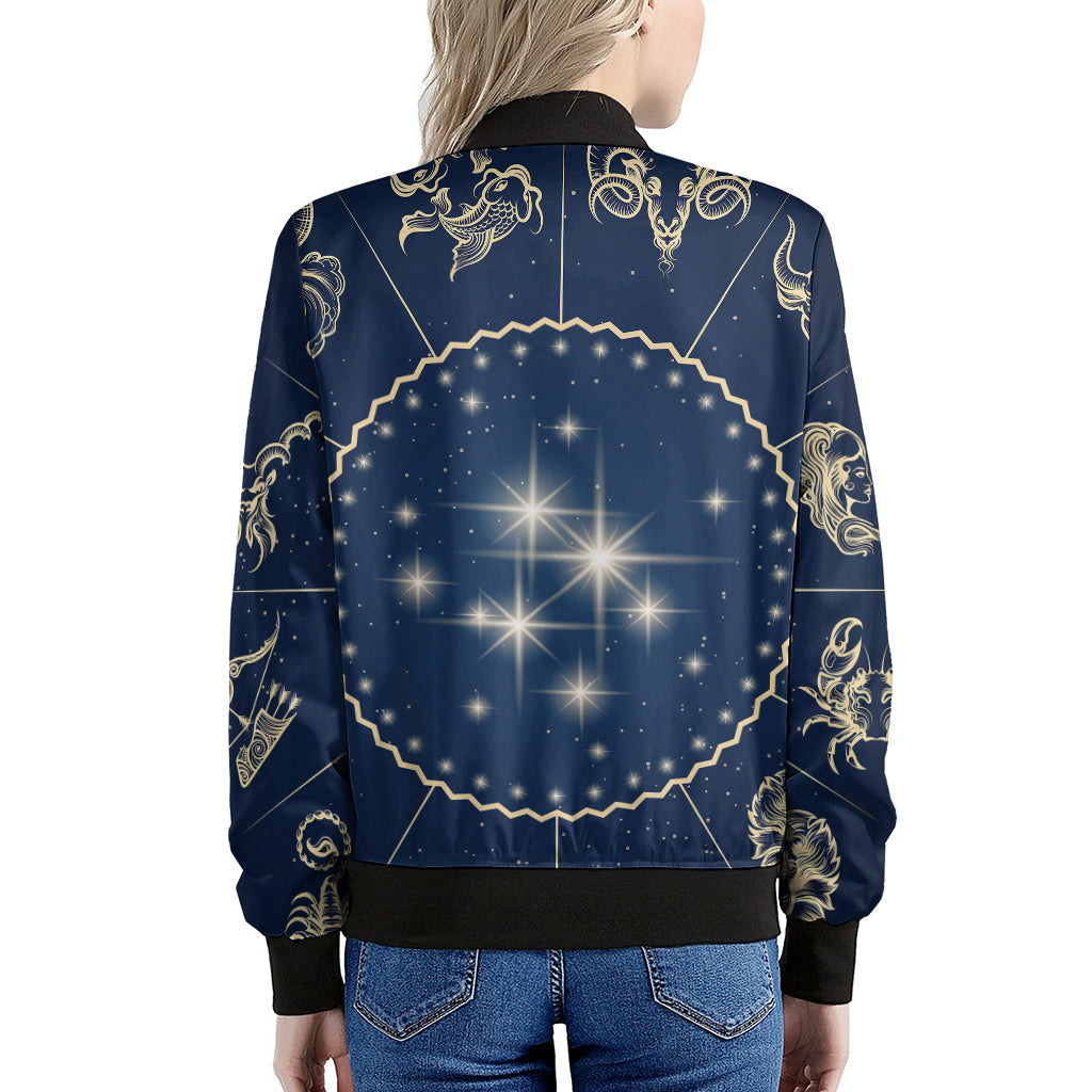 Zodiac Astrology Symbols Print Women's Bomber Jacket