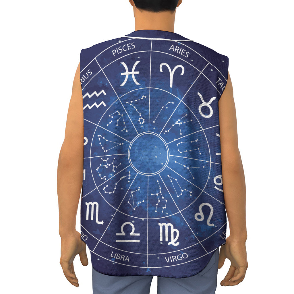 Zodiac Signs Wheel Print Sleeveless Baseball Jersey