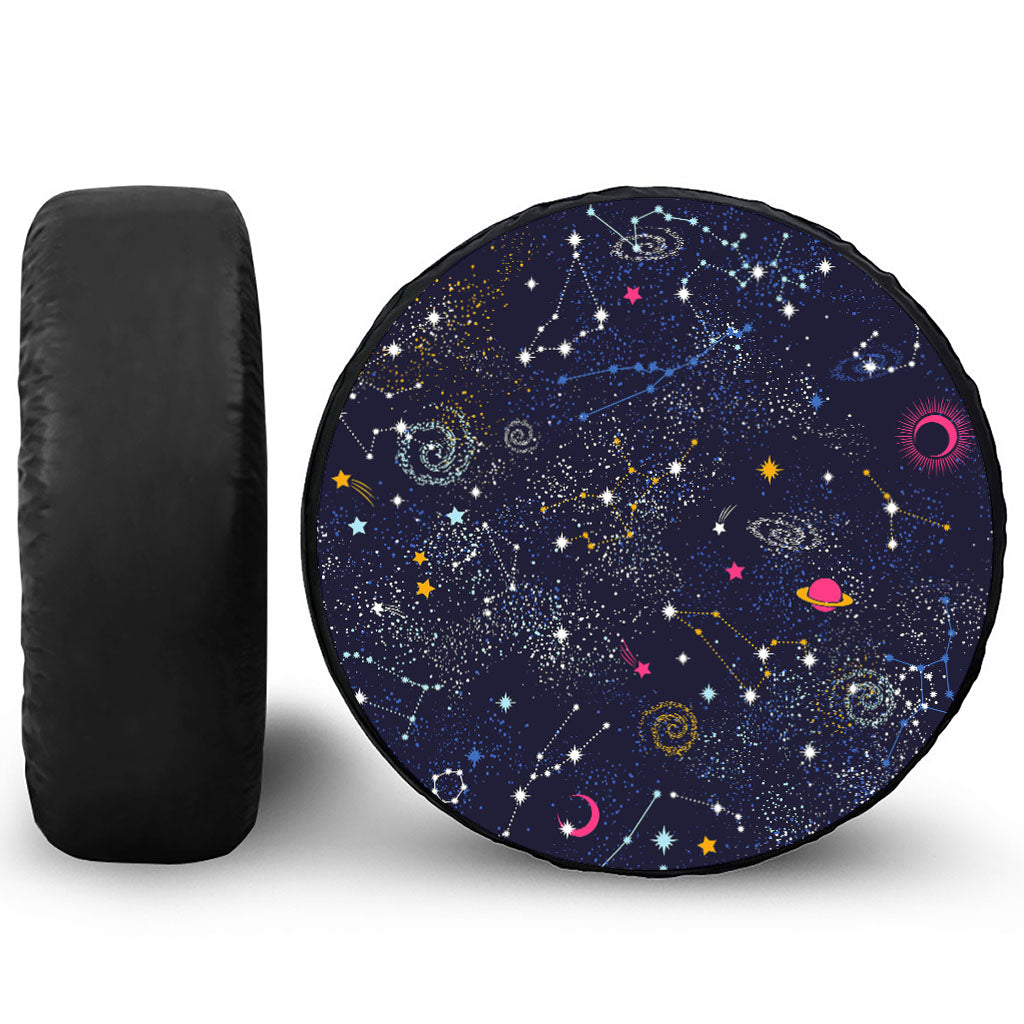 Zodiac Star Signs Galaxy Space Print Leather Spare Tire Cover
