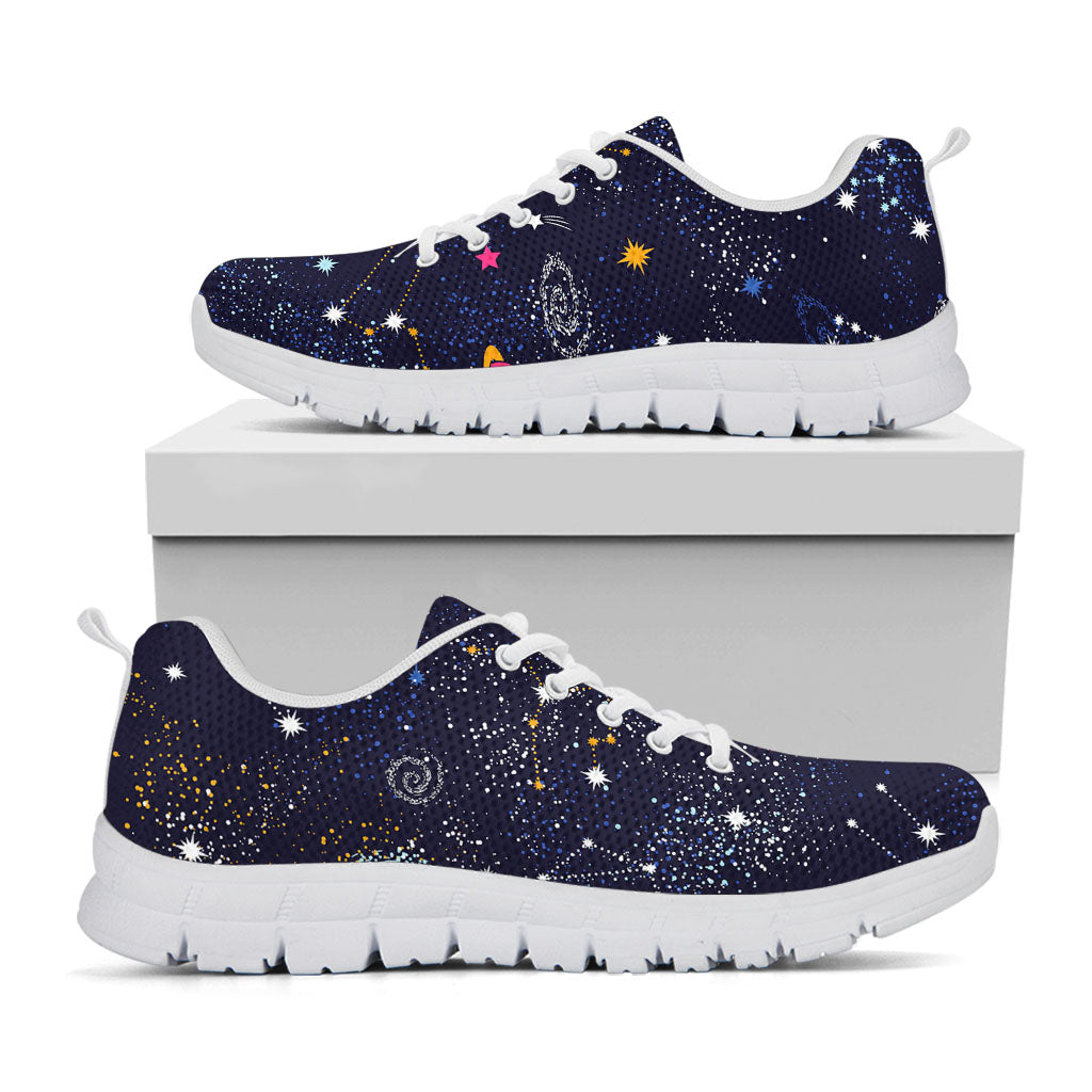 Zodiac Star Signs Galaxy Space Print White Running Shoes