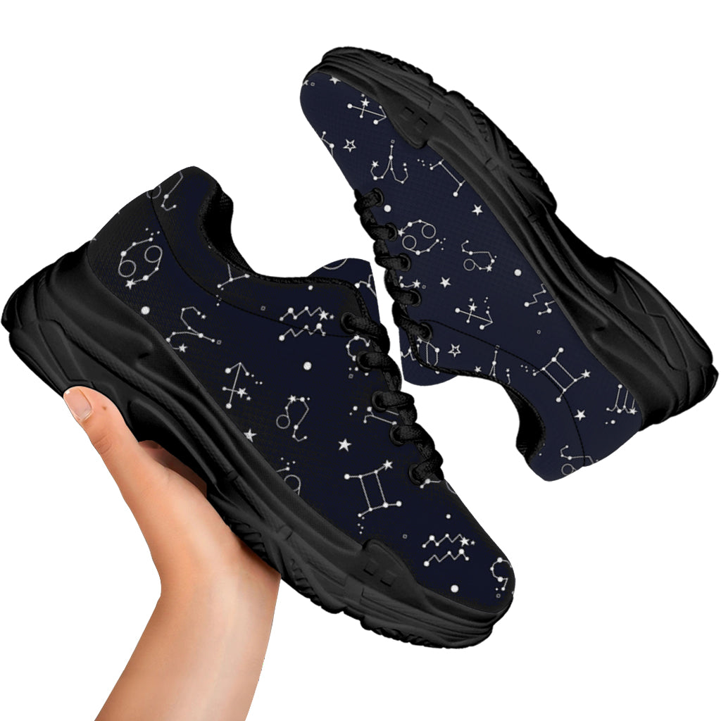 Zodiac Star Signs Pattern Print Black Chunky Shoes