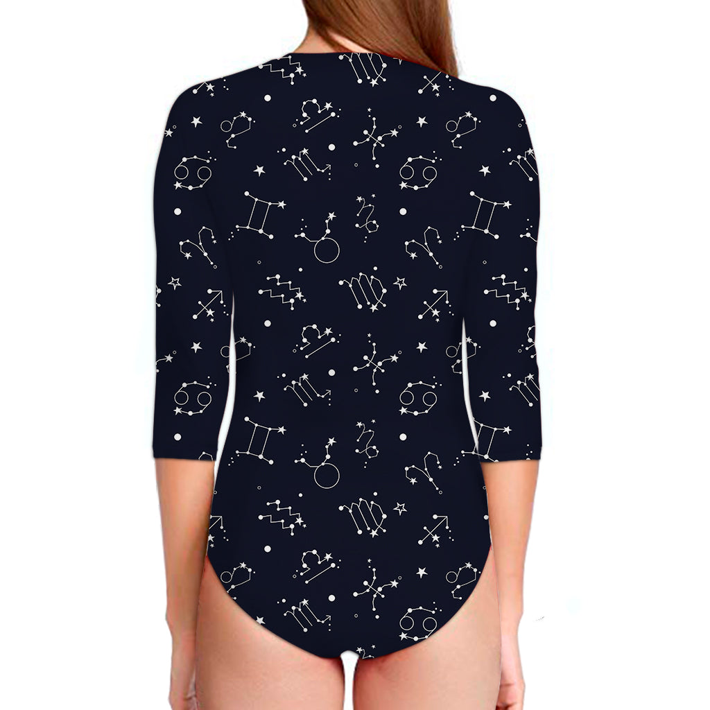Zodiac Star Signs Pattern Print Long Sleeve Swimsuit