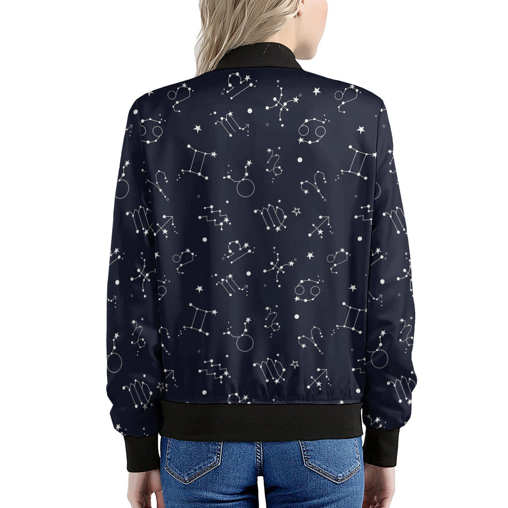 Zodiac Star Signs Pattern Print Women's Bomber Jacket