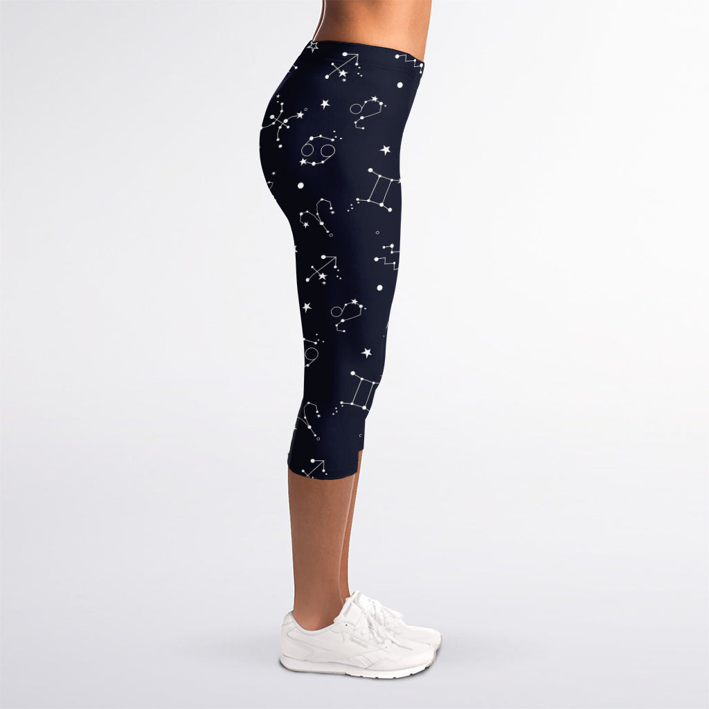Zodiac Star Signs Pattern Print Women's Capri Leggings