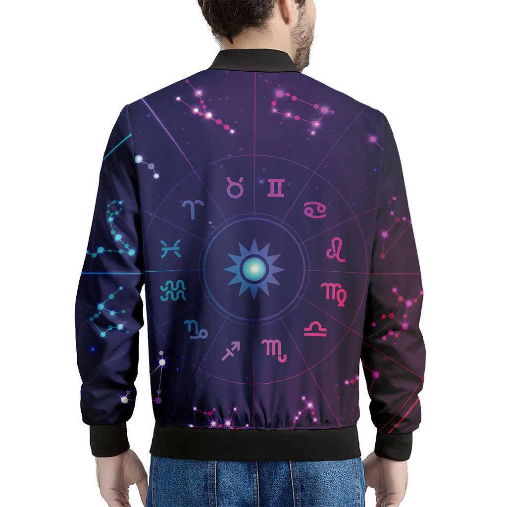 Zodiac Symbols Wheel Print Men's Bomber Jacket