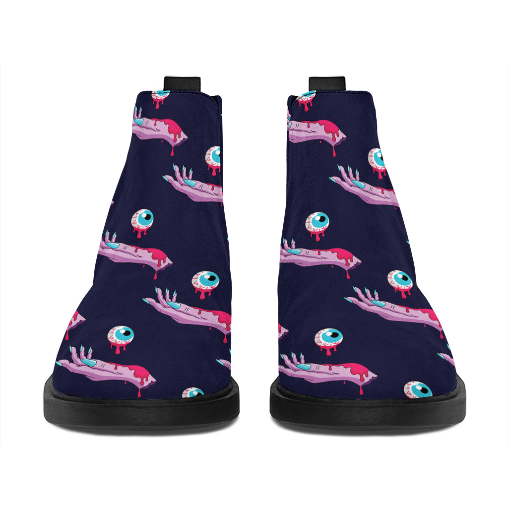 Zombie Eyeball Pattern Print Flat Ankle Boots