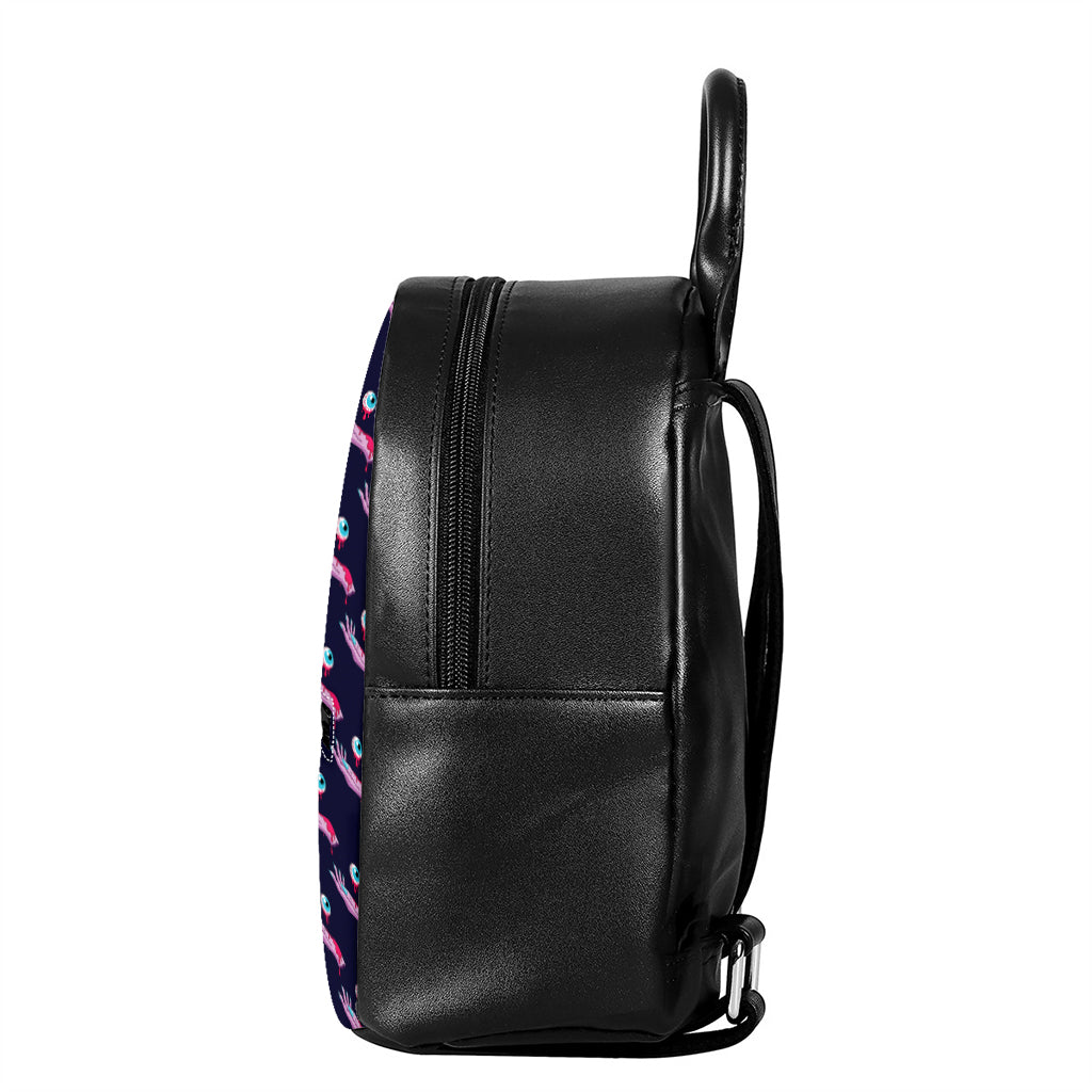 Zombie Eyeball Pattern Print Leather Backpack
