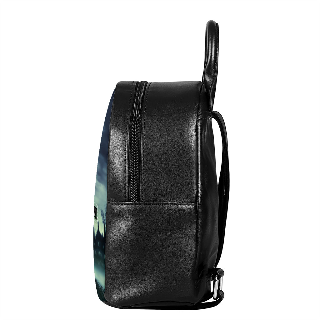 Zombie Hand Rising From Grave Print Leather Backpack