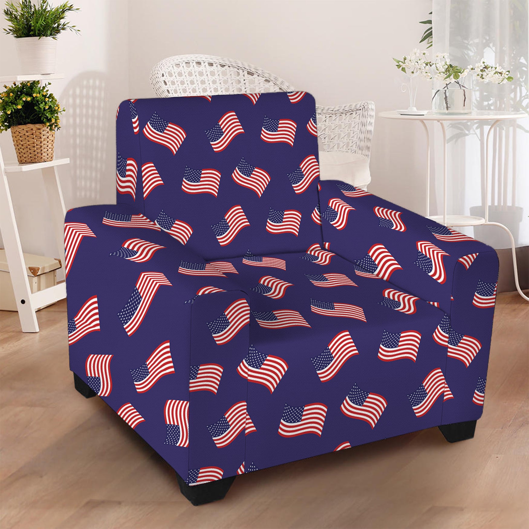 4th of July American Flag Pattern Print Armchair Slipcover