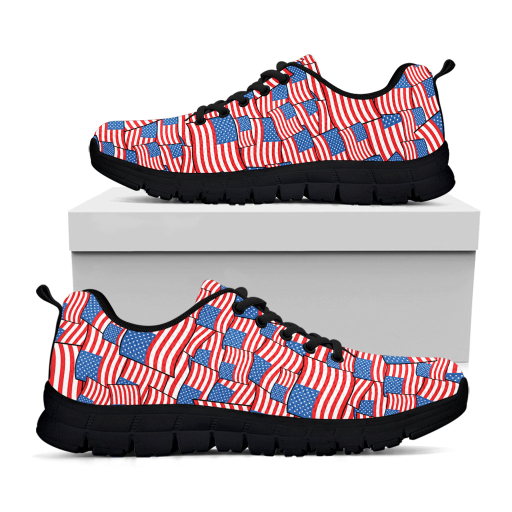 4th of July USA Flag Pattern Print Black Sneakers